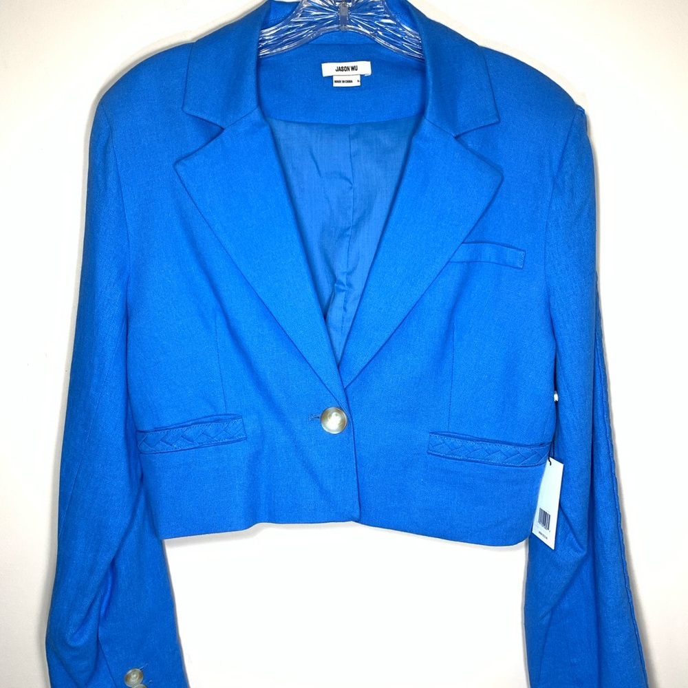 Jason Wu Electric Blue Cropped Blazer Jacket Linen Blend